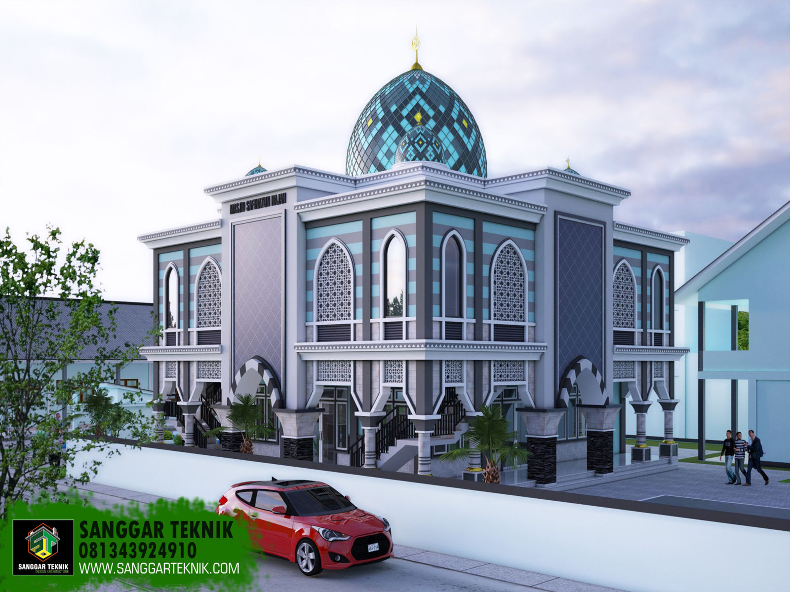  DESAIN  MASJID  13 x 13 MINIMALIS MODERN 2019 2  LANTAI  