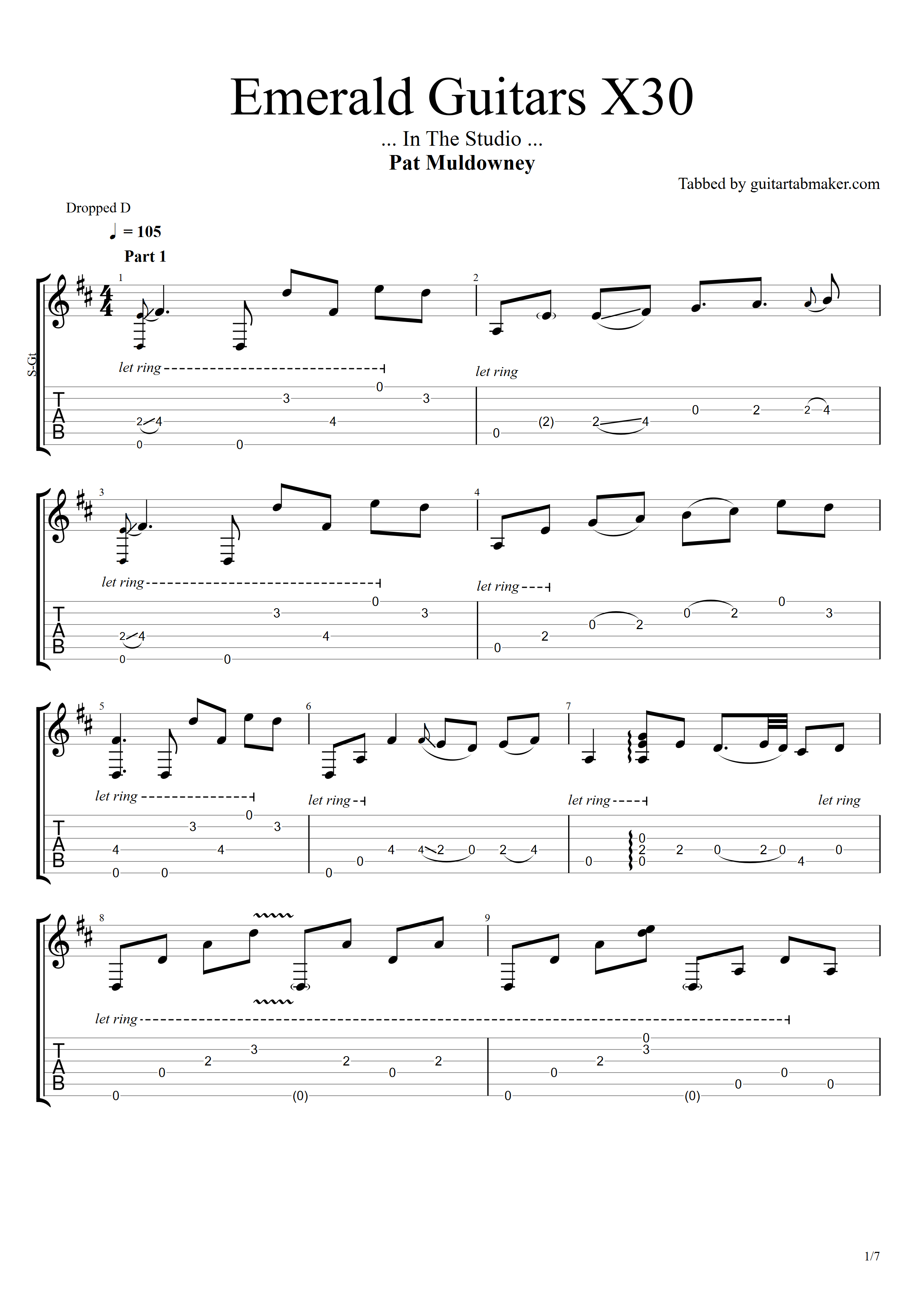 Emerald X30 guitar demo TAB