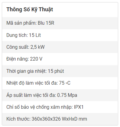 Bình Nóng Lạnh Ariston 15 Lít Blue 15R