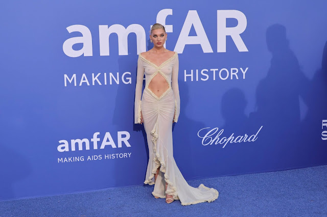Elsa Hosk Flaunts Nipples in See-Through Dress at amfAR Cannes Gala 2023