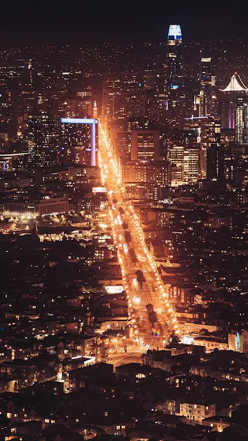 Cityscape, Lights, City, Night, Aerial View, Road