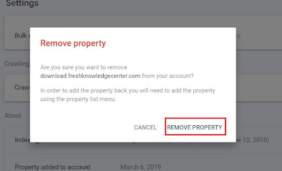 Remove property popup of google search console