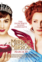 Poster for movie starring Lily Collins as Snow White and Julia Roberts as the stepmother