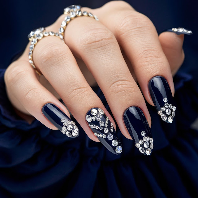 Dark Blue with Crystal Embellishments