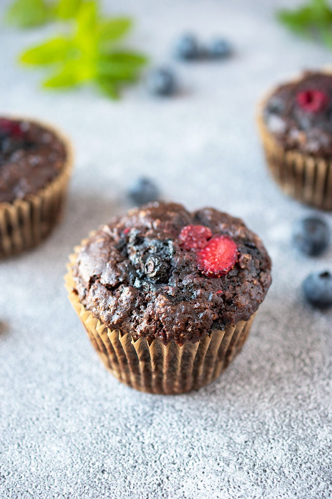 Double Chocolate Berry Muffins (Vegan)