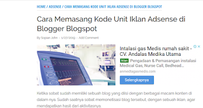 Cara Memasang Kode Unit Iklan Adsense di Blogger Blogspot