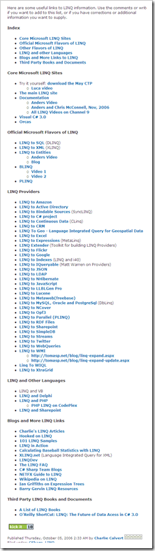 Charlie Calvert's Community Blog  Links to LINQ