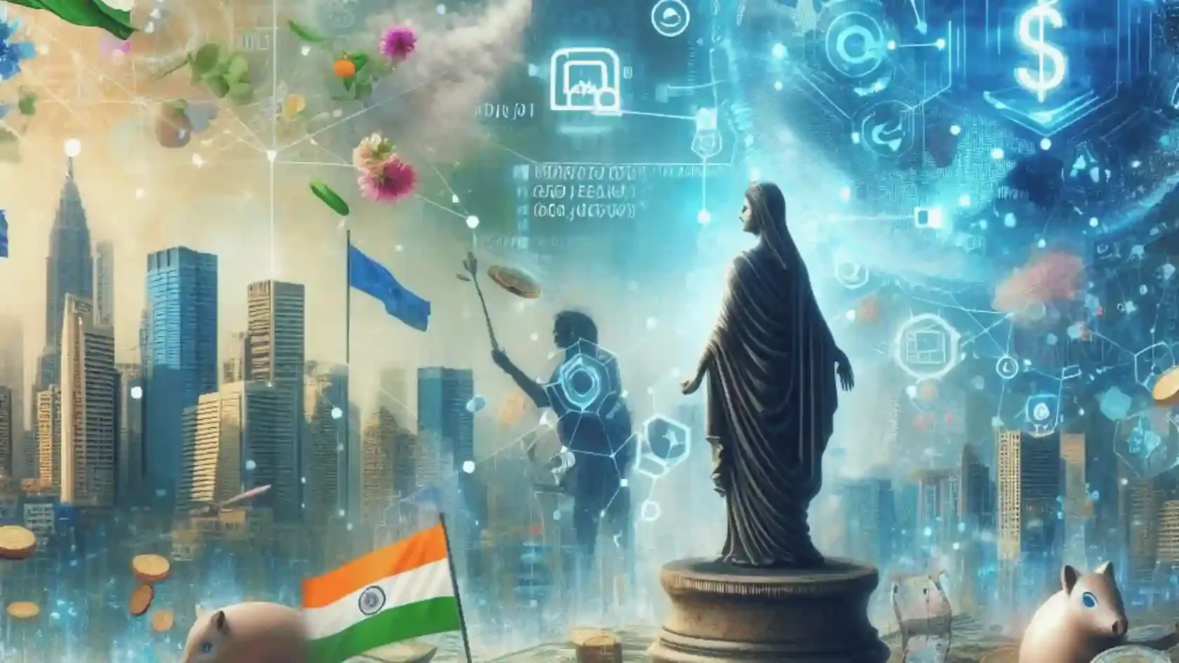AI-assisted conceptual artwork illustrating the disruptive impact of fintech startups on India's financial landscape.