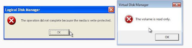 Windows XP, Gestion des disques, L'opération n'a pas été effectuée car le support est protégé en écriture.
