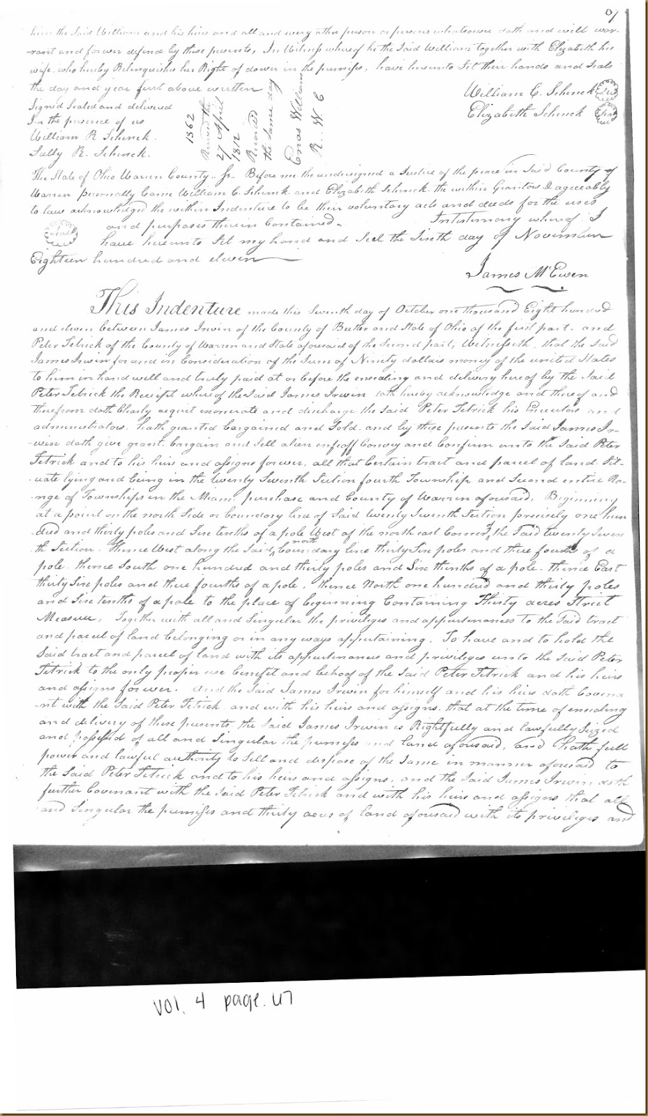 James Irwin of Butler Co to Peter Tetrick 11 October 1811_0001