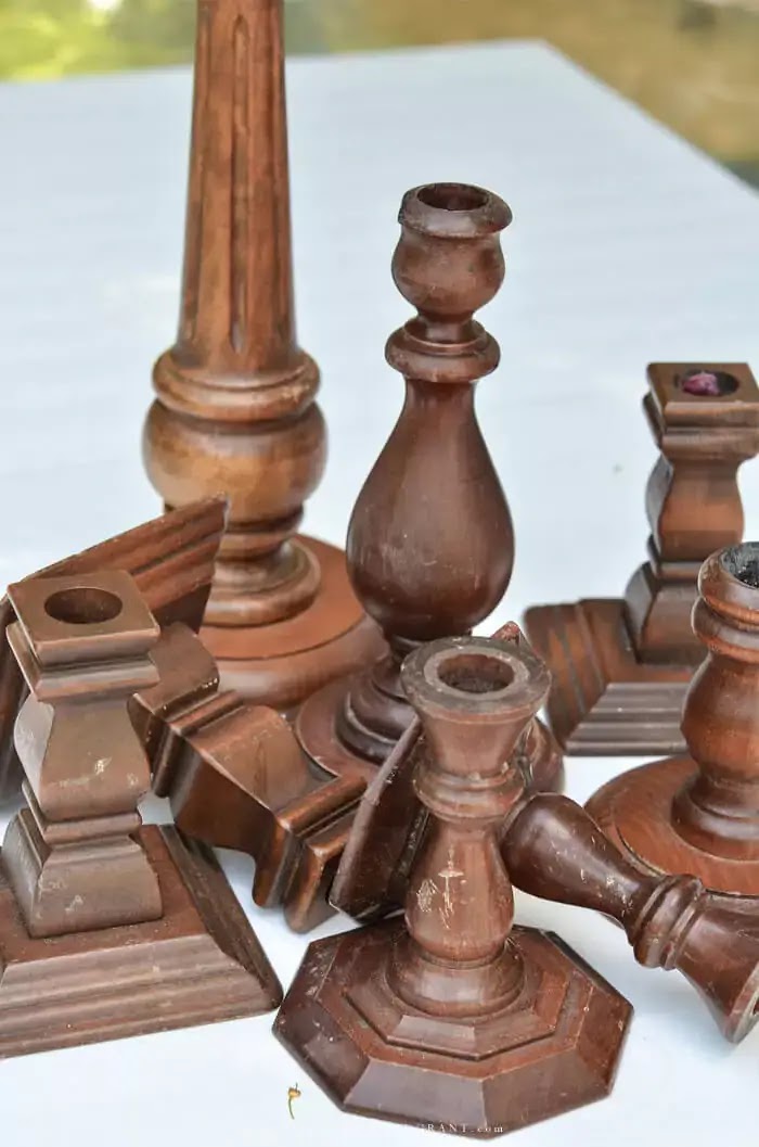 Collection of thrift store wood candlesticks