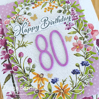 80th birthday fun fold square column card using Stampin' Up! Dainty Flowers paper, Go to Greetings stamp set, Wishes All Round dies, Deckled rectangles dies. Card by Diane Barnes - Independent Demonstrator in Sydney Australia - colour me happy - stampinupcards - fun fold cards - stamping - cardmaking