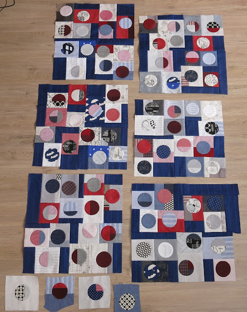 Quilty 365 - Hand applique circles - Improv' piecing in progress