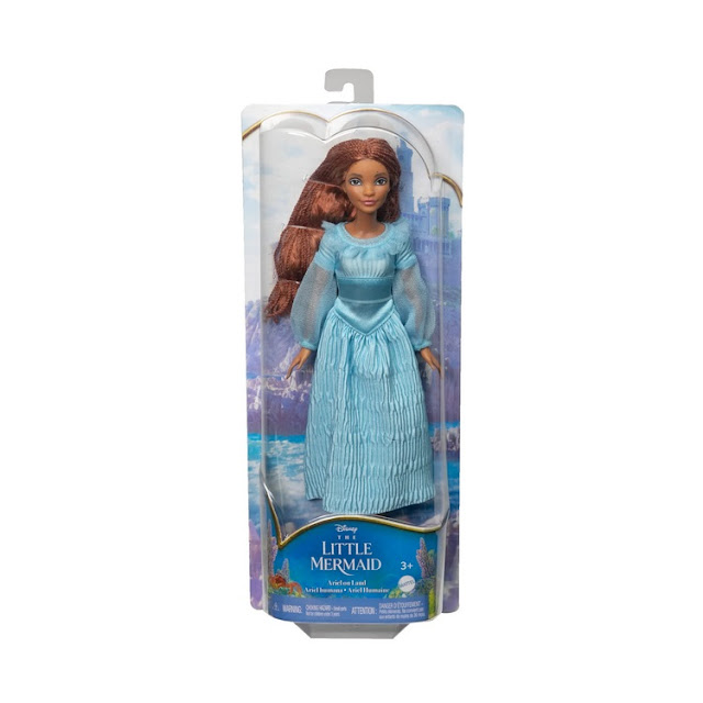 Poupée originale en boite Disney 2023 : Ariel humaine en robe bleue.