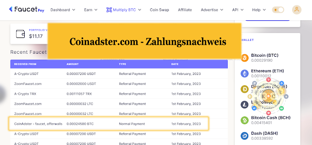 Coinadster.com Zahlungsnachweis Februar 23