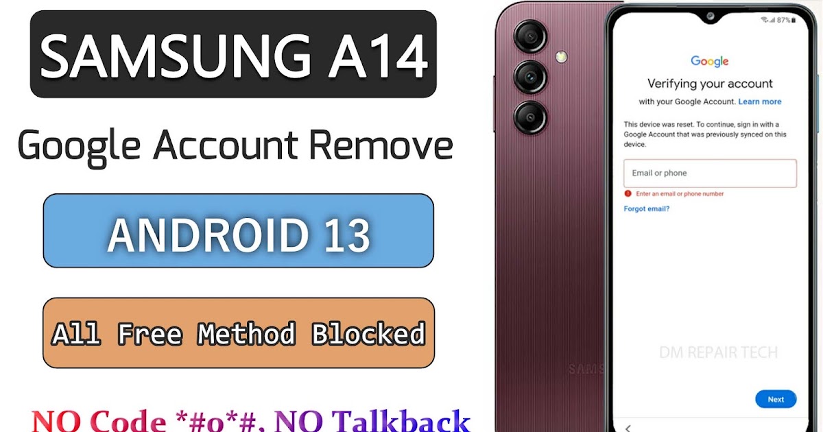 Frp Bypass Samsung A14 Android 13 Google Account Remove - DM REPAIR TECH