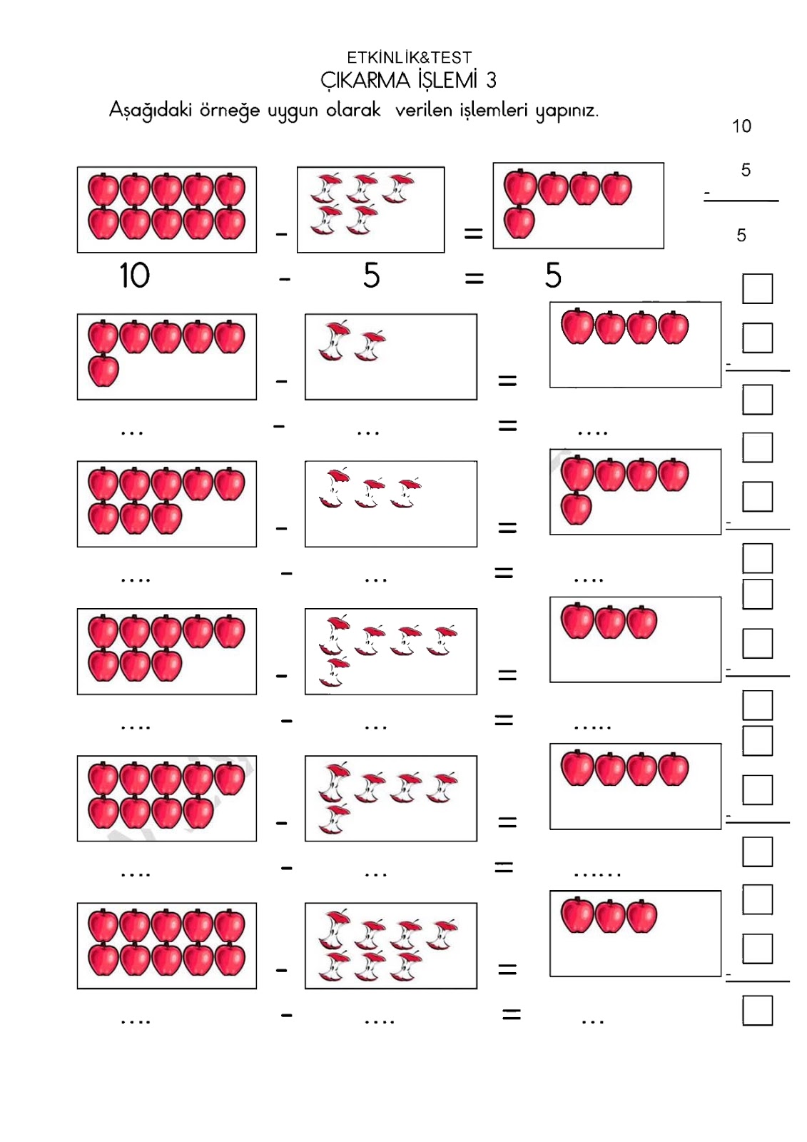 1 Sinif Matematik Cikarma Islemi Calisma Kagidi Ders Kitabi