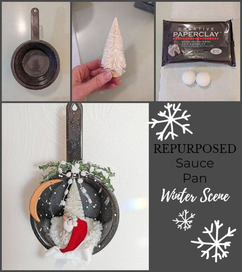 Repurposed Sauce Pan Winter Scene