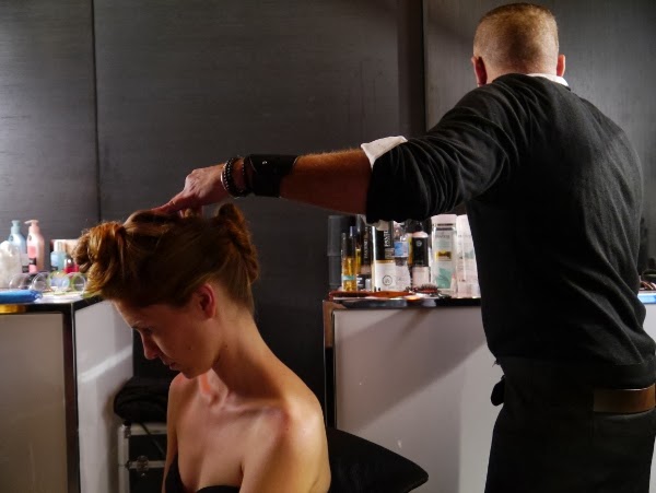 Pantene Pro-V stylist Justin German at work creating the Rockin' Romance hairstyle