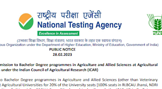Admission to Bachelor Degree programmes in Agriculture and Allied Sciences at Agricultural Universities under the Indian Council of Agricultural Research (ICAR)