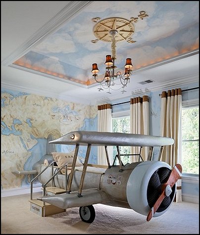 ... bedroom ideas - airplane bed - airplane murals - airplane room decor