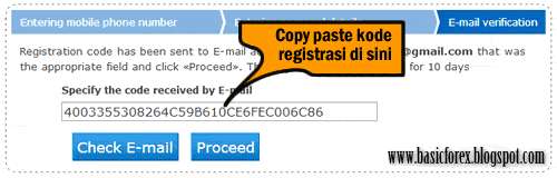 Memasukan kode registrasi Webmoney