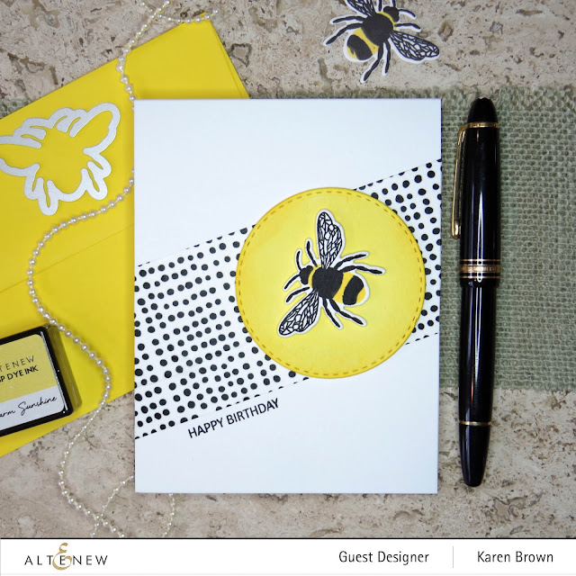 Altenew Many Dots Washi tape and Bee Kind themed card.