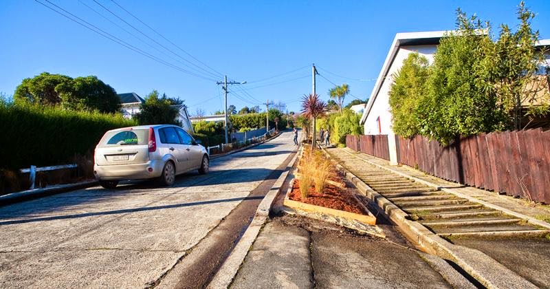 The world's steepest urban street, Baldwin Street, in Dunedin, New Zealand. Its slope reaches 35 percent or 19°, Which means that the distance 2.86 meters road rises by one meter. Baldwin Street is located in the North East Valley. 