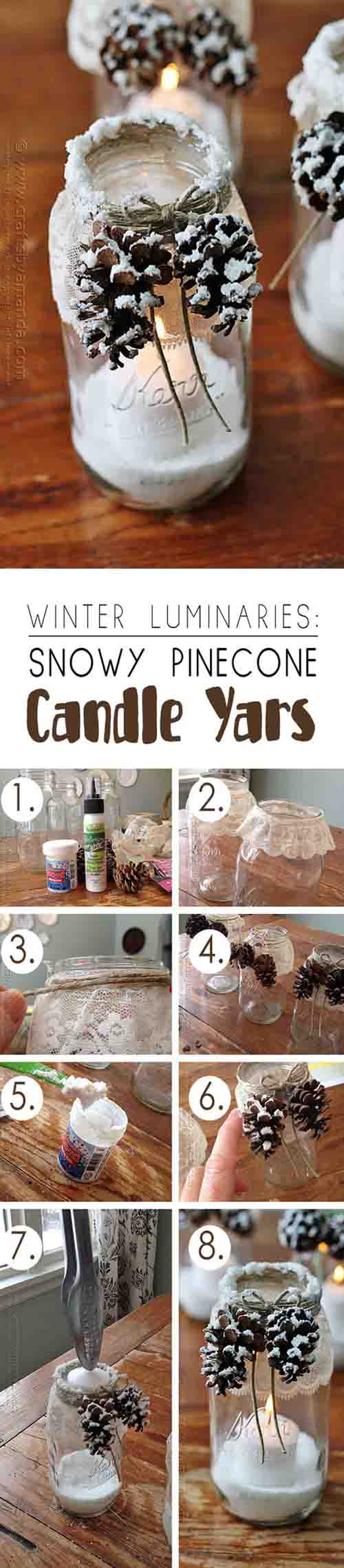 Snowy Pinecone Candle Jars