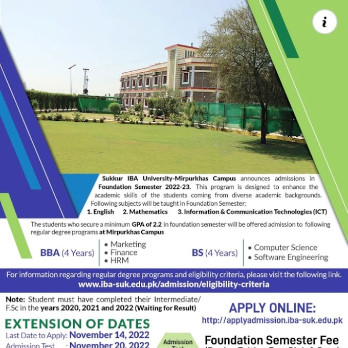 Sukkur IBA University Mirpur Khas Campus announces admission online application form