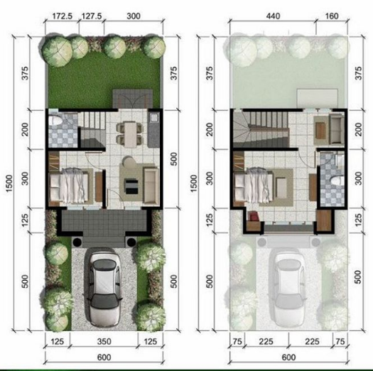 Denah Rumah  Minimalis 1  Lantai  3 Kamar Ukuran  6x15  