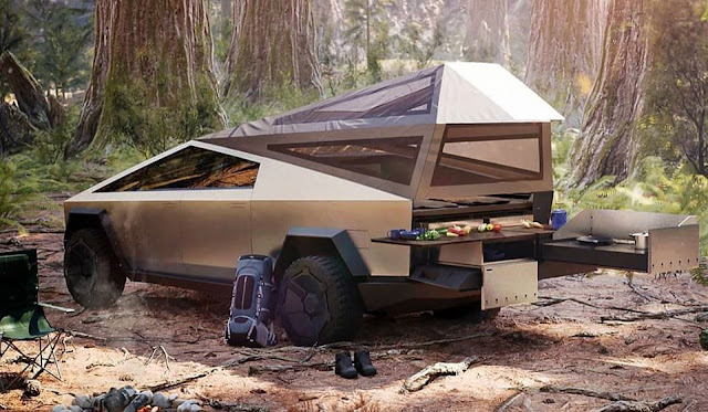 Tesla CyberTruck With Rooftop Tent