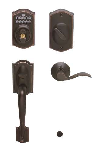 Schlage FE365 V CAM 716 ACC Camelot Keypad Deadbolt with Camelot Outer Grip and Accent Lever Interior, Aged Bronze