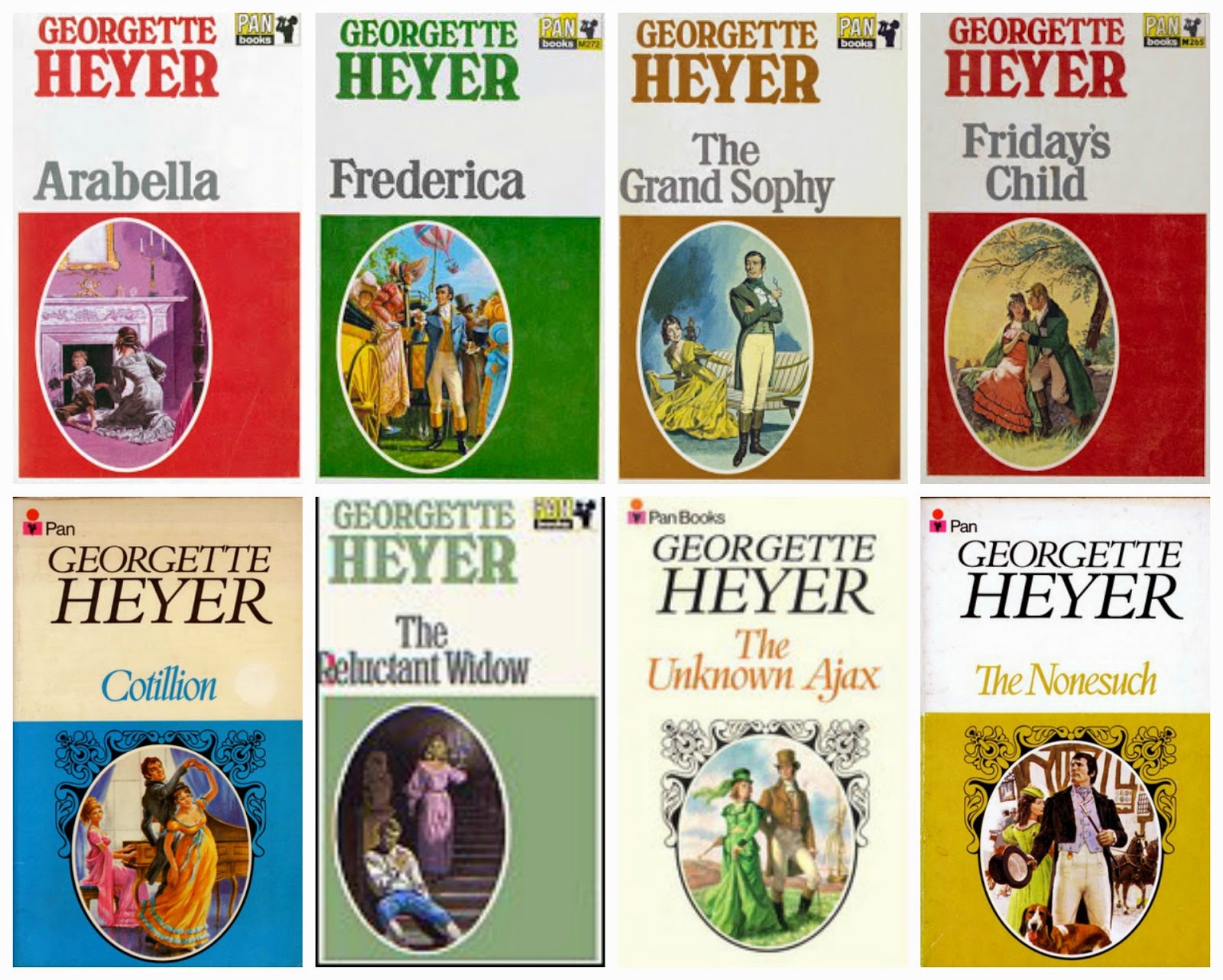 Collage of Book covers of Top 8 Favourite Georgette Heyer Books