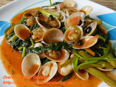Clams with Kangkong in Chili and Black Bean Sauce