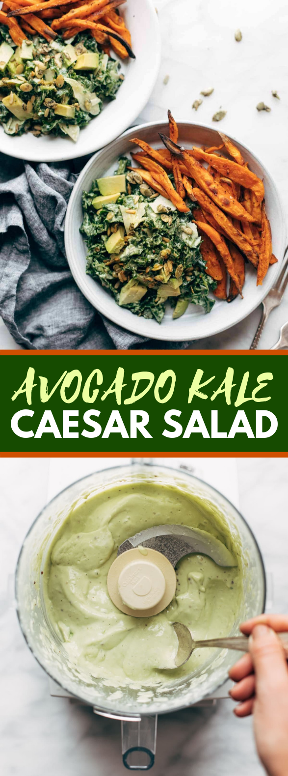 Avocado Kale Caesar Salad + Sweet Potato Fries #vegetarian #glutenfree