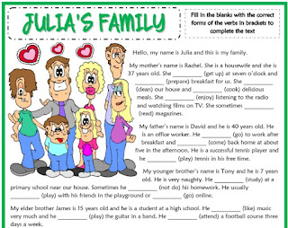 Lembar Kerja Bahasa Inggris Download lembar kerja / working sheet present simple julias family esl reading text gap fill exercise worksheet