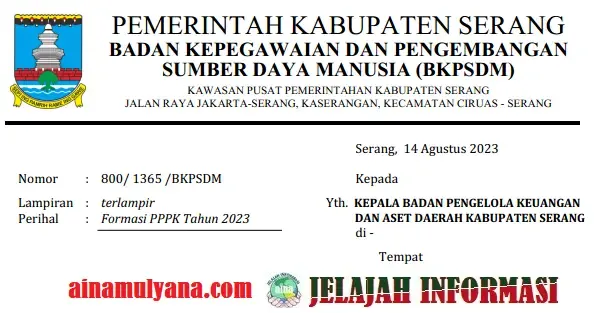 Rincian Formasi Kebutuhan ASN PPPK Kabupaten Serang Provinsi Banten Tahun Anggaran 2023 pdf