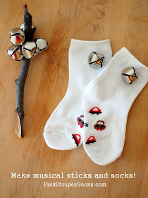 make jingle sticks and add bells to socks