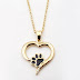 Puppy Kitty Paw Heart Pendant Necklace - Golden