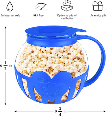 Borosilicate Glass Manual Microwave Popcorn Container 2 Liter Capacity Pop Corn in 2 Minutes Dishwasher Safe