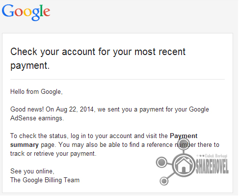 email bukti pembayaran google adsense