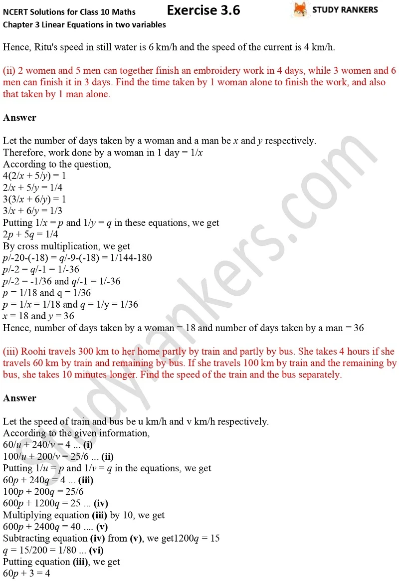 NCERT Solutions for Class 10 Maths Chapter 3 Pair of Linear Equations in Two Variables Exercise 3.6 Part 6