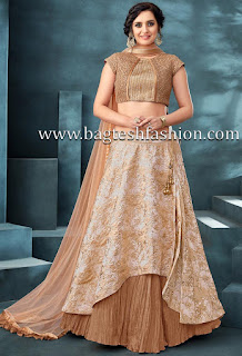 Beige Jacquard Designer Ceremonial Lehenga