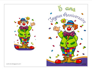 un clown souhaite bonne anniversaire pour 5 ans à imprimer gratuite