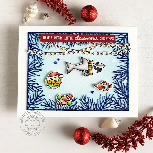 Sunny Studio Stamps: Christmas Garland Frame Dies Merry Mice Scenic Route Best Fishes Christmas Card by Candice Fisher