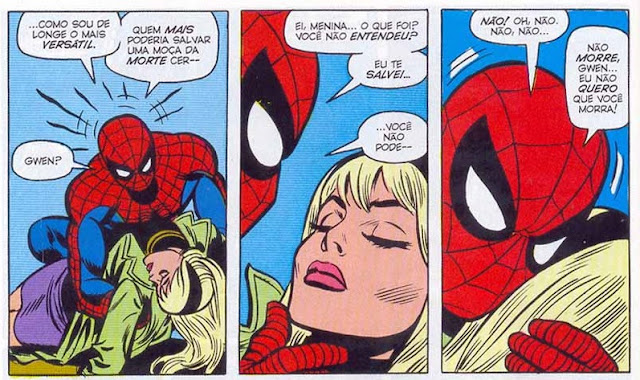 Um dos momentos mais tristes na história do Homem-Aranha, a morte de Gwen.