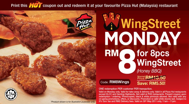 pizza hut coupons printable. Pizza Hut RM 8 for 8pcs Wing