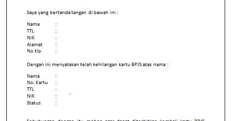 Contoh Surat Pernyataan Kehilangan Kartu Bpjs Kesehatan Bagi Contoh Surat