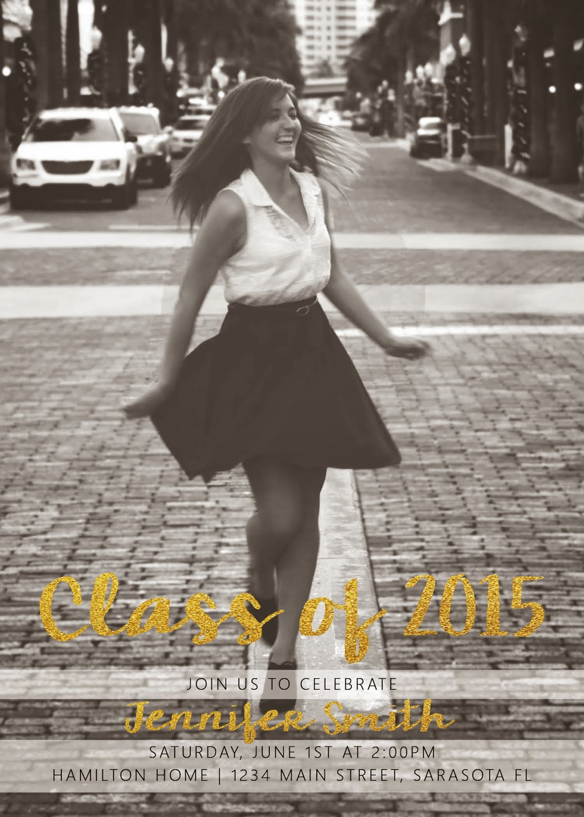 Black, White & Gold 2015 Graduation Announcement 